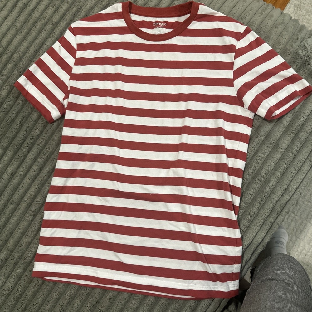 Zengjo Premium Cotton Tshirt Tee Red & White Striped Stretch Capsule Small S